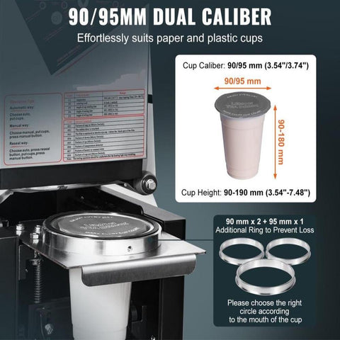Fully Automatic Cup Sealing Machine, 500-650 Cups/H, Cup Sealer Machine for 190 mm Tall & 90/95 mm Cup, Electric Tea Sealer with Digital Control LCD Panel for Bubble Milk Tea Coffee, Black