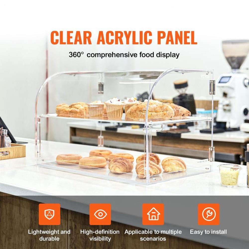 Pastry Display Case, 2-Tier Commercial Countertop Bakery Display Case, Acrylic Display Box with Rear Door Access & Removable Shelves, Keep Fresh for Donut Bagels Cake Cookie, 22"x14"x14"