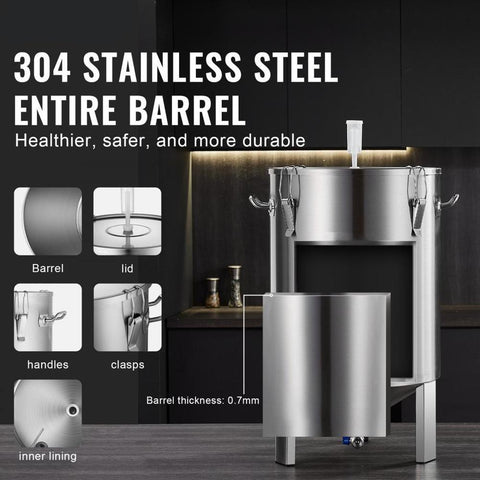 304 Stainless Steel Kettle, 16 GALLON Beer Brew Fermentor, Brew Bucket Fermentor for Brewing, Home Brewing Supplies with Base, Kettle Stock Pot Includes Lid, Handle, Valve, Spigot, Thermometer
