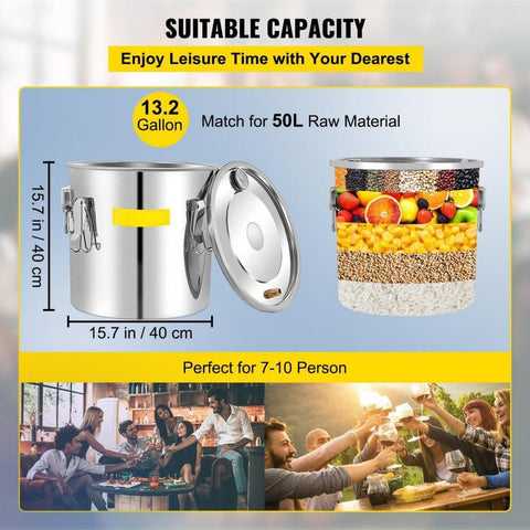 Alcohol Still 13.2Gal/50L, Alcohol Distiller with Circulating Pump, Alcohol Still Copper Tube, Whiskey Distilling Kit with Build-In Thermometer, Whiskey Making Kit for DIY Alcohol, Stainless Ste
