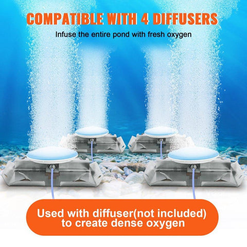 Pond Aerator, 550W Power, 5.2CFM for Up to 3 Acre 50' Lake, Pond Aeration Kit Includes 3/4 HP Compressor & Timer & Valves, Air Compressor for Deep Water Oxygen Circulation, for Pond, Lake