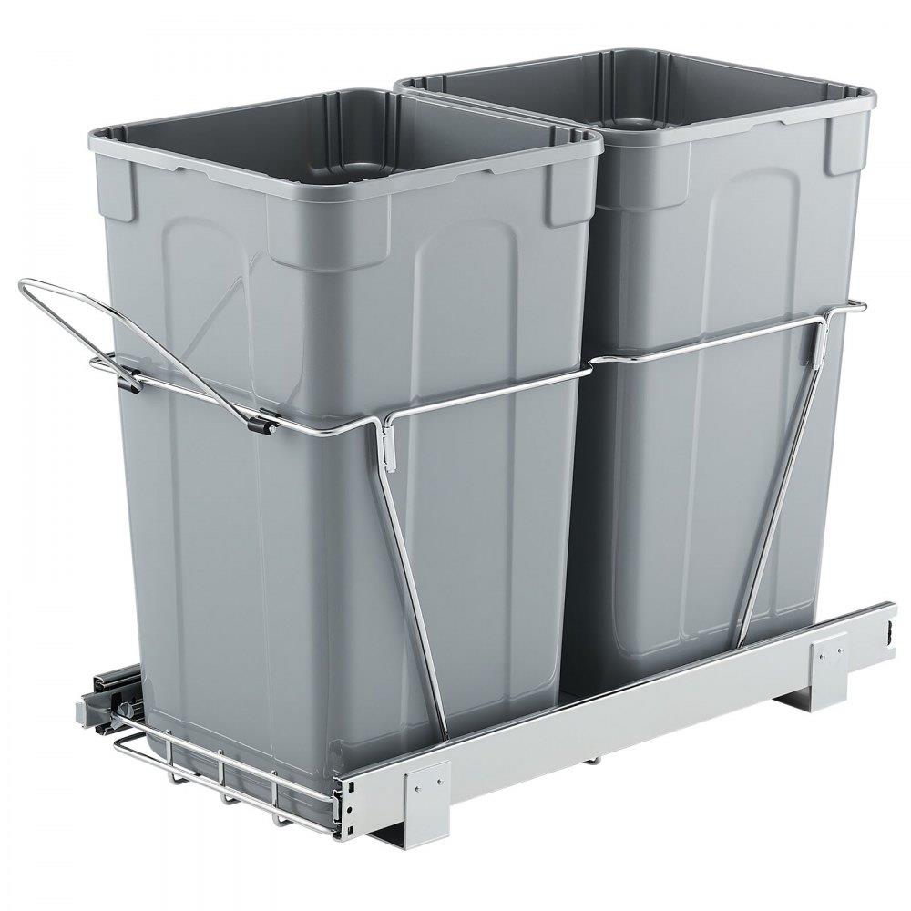 Double 27QTx2 Pullout Waste Container Under Cabinet Kitchen Bin Trash Can