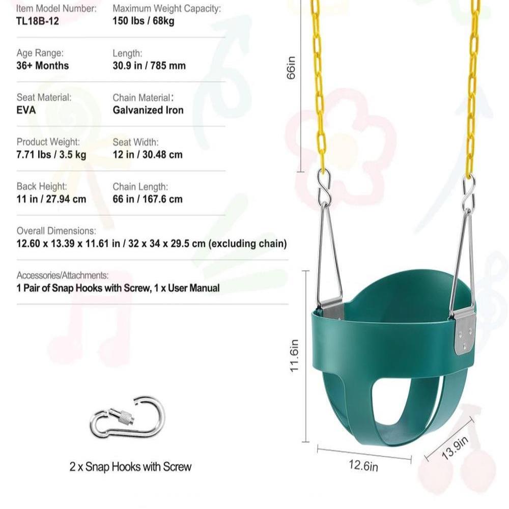 Toddler Swing Seat High Back Full Bucket Baby Swing with 150 lbs Support