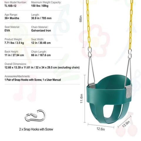 Toddler Swing Seat High Back Full Bucket Baby Swing with 150 lbs Support