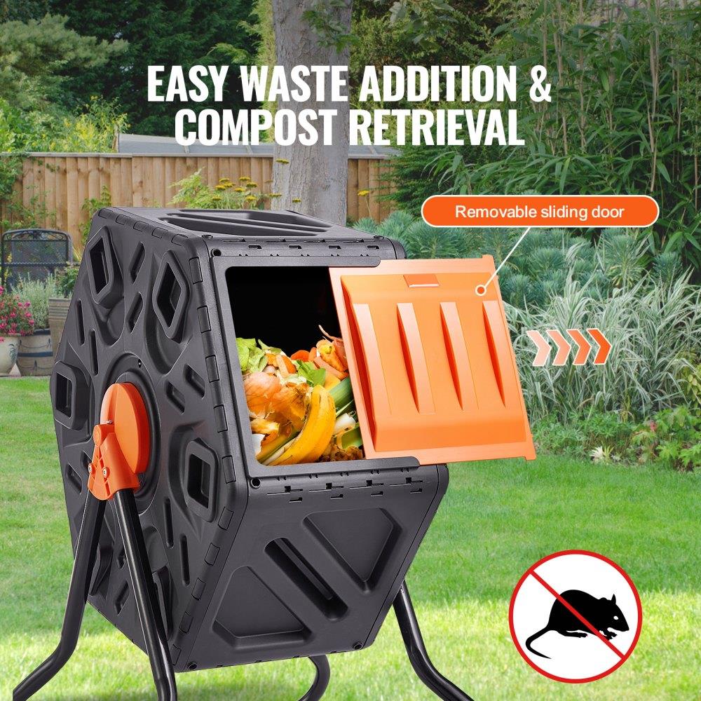 Compost Bin, 18.5-Gal Composting Tumbler, Compact Single Rotating Chamber with Sliding Door and Steel Frame, BPA Free  Small Composter Bin Tumbler for Garden, Kitchen, Yard, Outdoor
