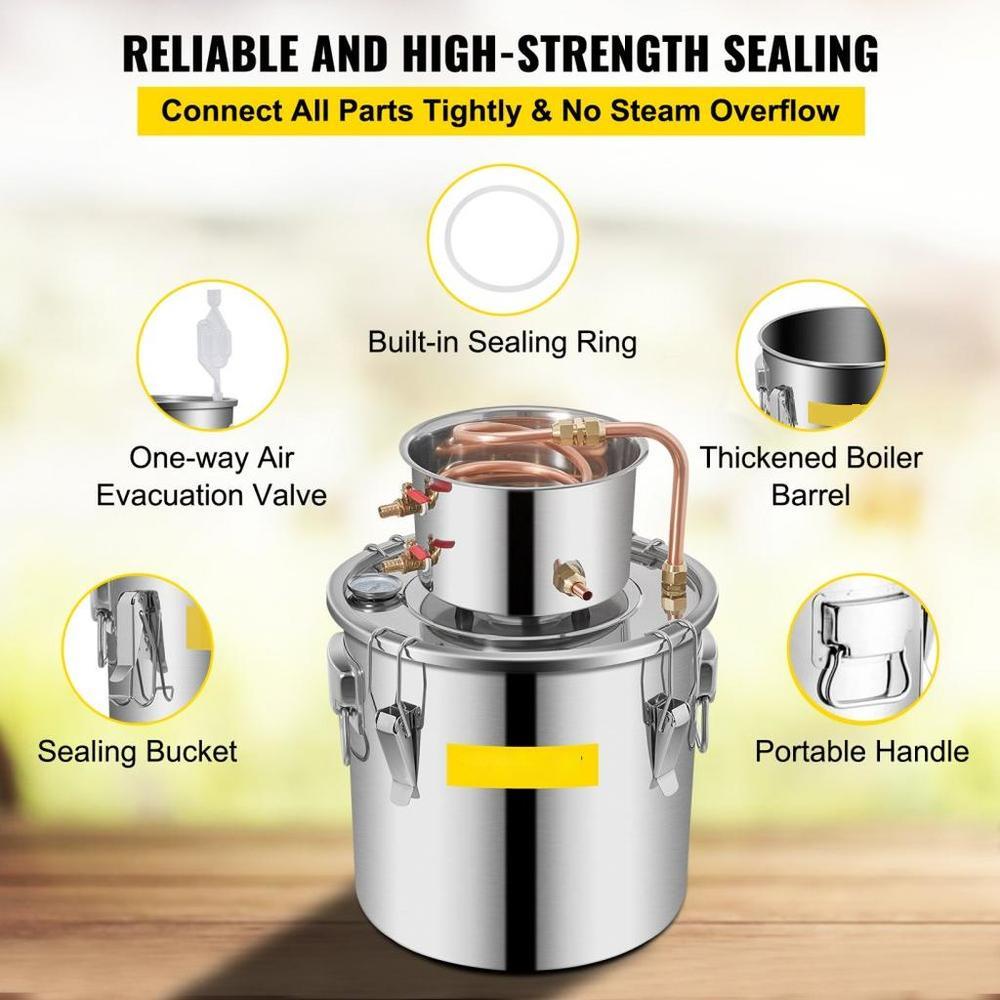 Alcohol Still 3Gal/12L Stainless Steel Alcohol Distiller Copper Tube Home Brewing Kit Build-in Thermometer for DIY Whisky Wine Brandy, Silver