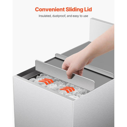 Commercial Ice Bin, 28 L Underbar Ice Bin, 12 x 19 x 37 in Stainless Steel Ice Chest with Sliding Lid, Bottle Holders, Adjustable Bullet Feet, Cooler Cart Cocktail Unit for Bar Restaurant Pub