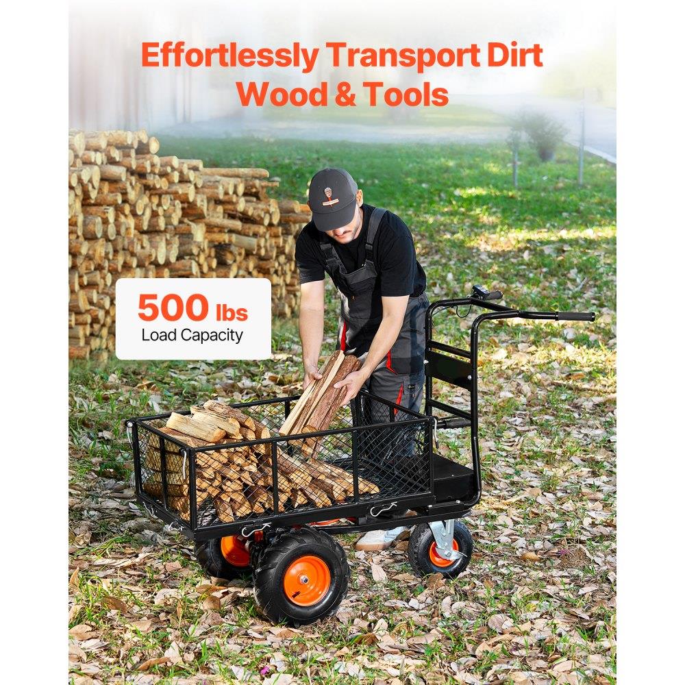 Electric Utility Cart, 500lbs Capacity Power Wagon, 36V 432W Battery Powered Steel Garden Cart with Brake, Heavy Duty Electric Assist Wagon, Material
