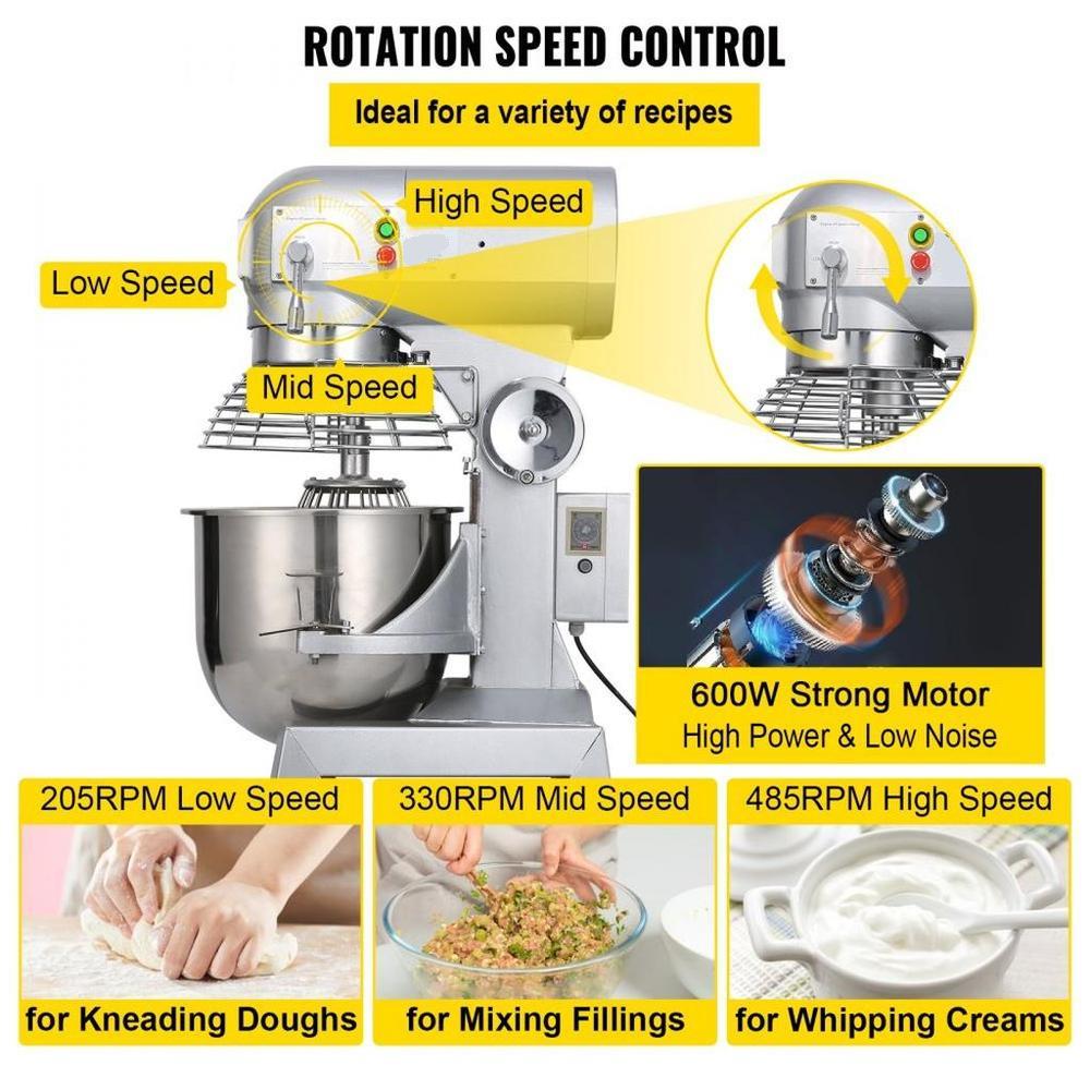 Commercial Food Mixer 15Qt 600W 3 Speeds Adjustable 110/178/390 RPM Heavy Duty 110V with Stainless Steel Bowl Dough Hooks Whisk Beater Premium for Schools Bakeries Restaurants Pizzerias