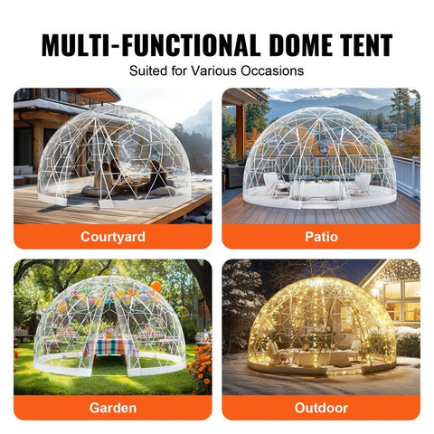 Garden Dome Igloo Tent House, 12 FT Dome Tent, Upgraded Garden Igloo with PVC Transparent Cover and Window, Waterproof Outdoor Geodesic Dome Camping Shelter for Patio, Dining Backyard, Party