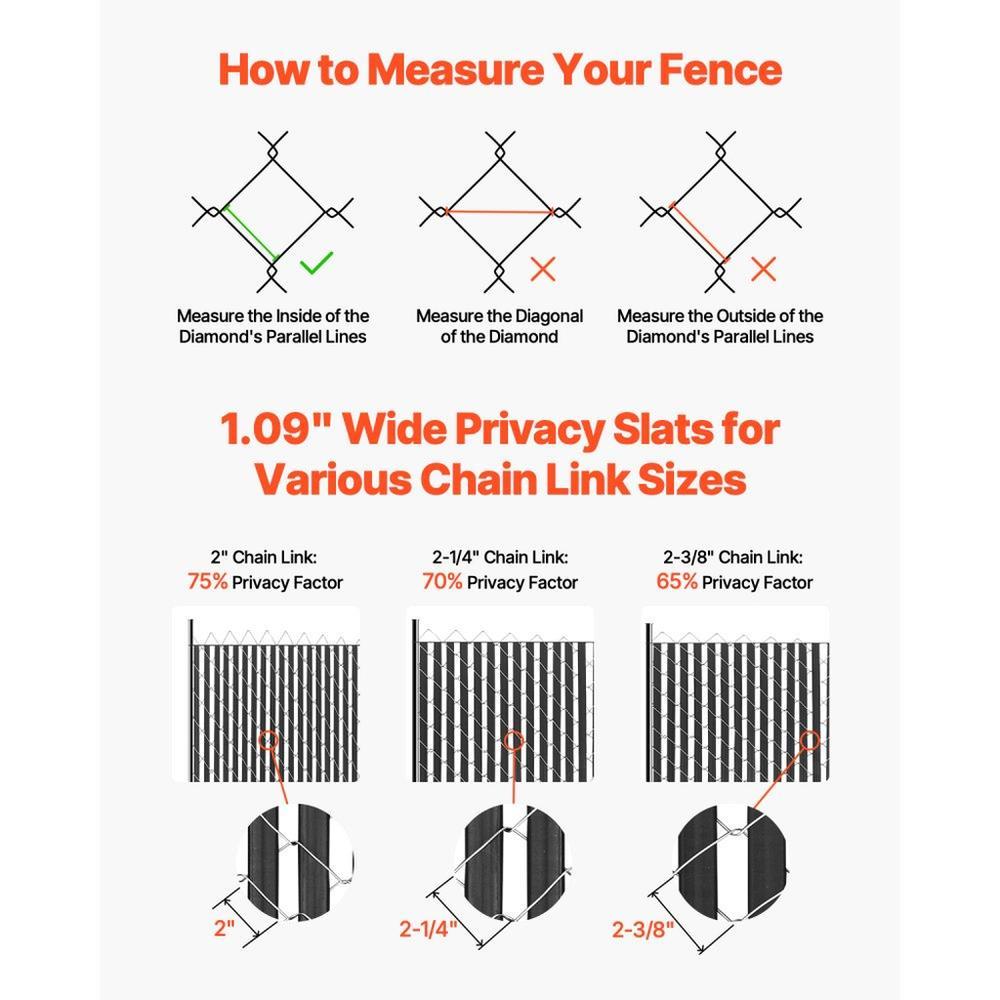 Bottom Locking Privacy Slats, Double-Wall Vertical Bottom-Locking Slats for Chain-Link Fence, High-Density HDPE Chain Link Slats Ideally Fit 6' High Fence for Garden, Farm, Sports Field(Black)