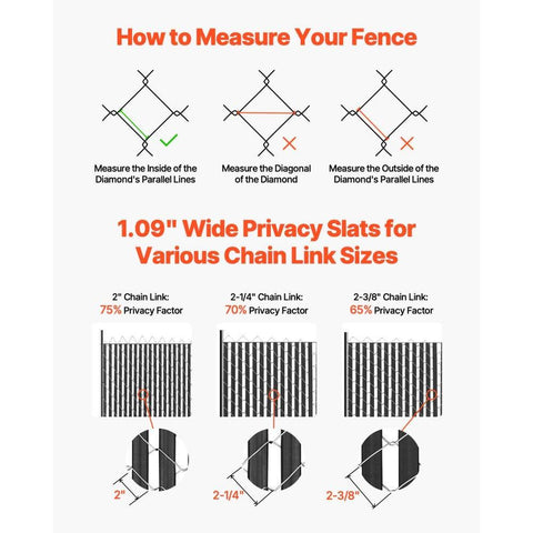 Bottom Locking Privacy Slats, Double-Wall Vertical Bottom-Locking Slats for Chain-Link Fence, High-Density HDPE Chain Link Slats Ideally Fit 6' High Fence for Garden, Farm, Sports Field(Black)