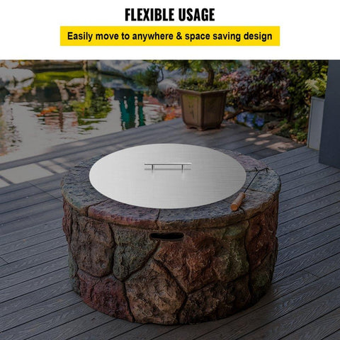 Fire Pit Lid Round 20 Inch Fire Pit Ring Lid 1.5 mm Thick 304 Stainless Steel Fire Pit Burner Cover for Round Patio Fire Pit