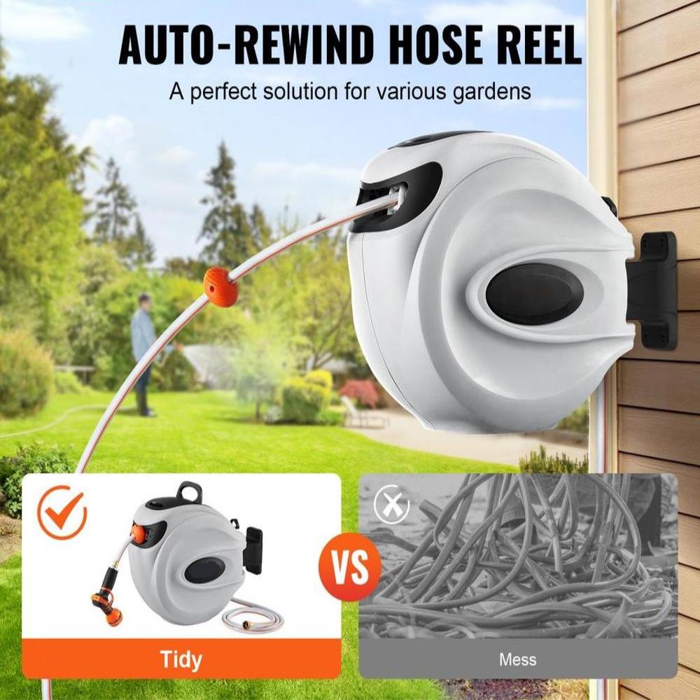 Retractable Hose Reel Water Hose Reel 65'x5/8" 180° Swivel Wall-Mounted
