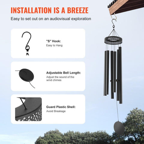 Wind Chimes for Outside, 58 in, Deep Tone Wind Chimes with 6 Tubes, Unique Large Memorial Wind Chimes for Anniversary, Amazing Outdoor Decor for Your Patio, Porch, Garden and Backyard, Black