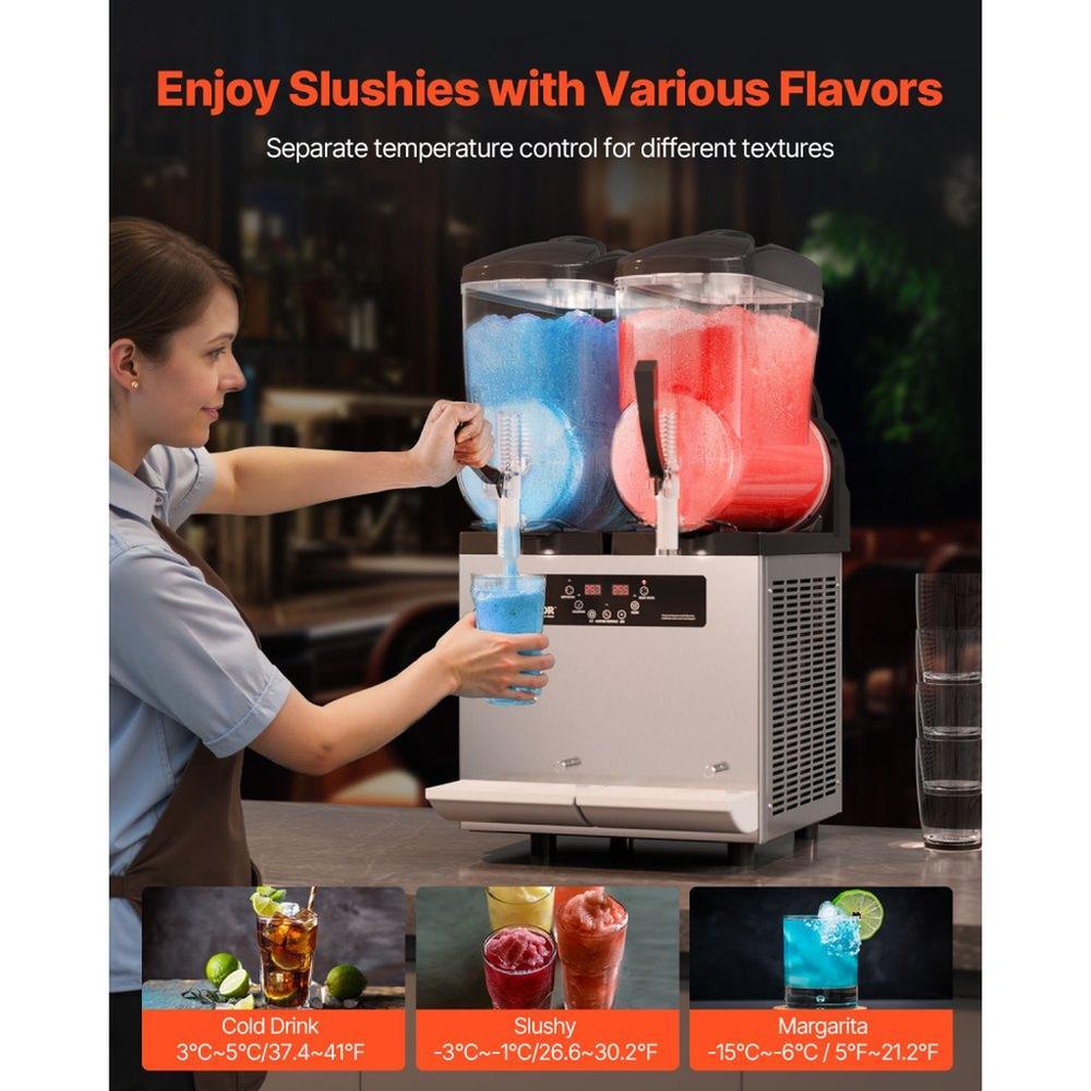 Commercial Slushy Machine, 12Lx2 Double Tank Frozen Drink Machine, 96 Cups Stainless Steel Margarita Smoothie Frozen Drink Maker, Slushie Maker for Home Party Restaurants Cafe Bars