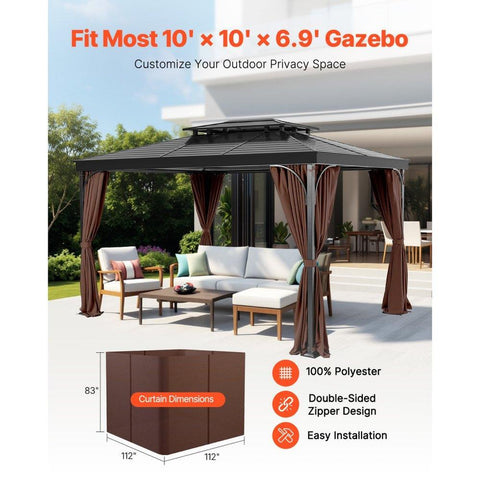 Gazebo Privacy Curtain 10' x 10' x 6.9' Waterproof Gazebo Curtains Coffee
