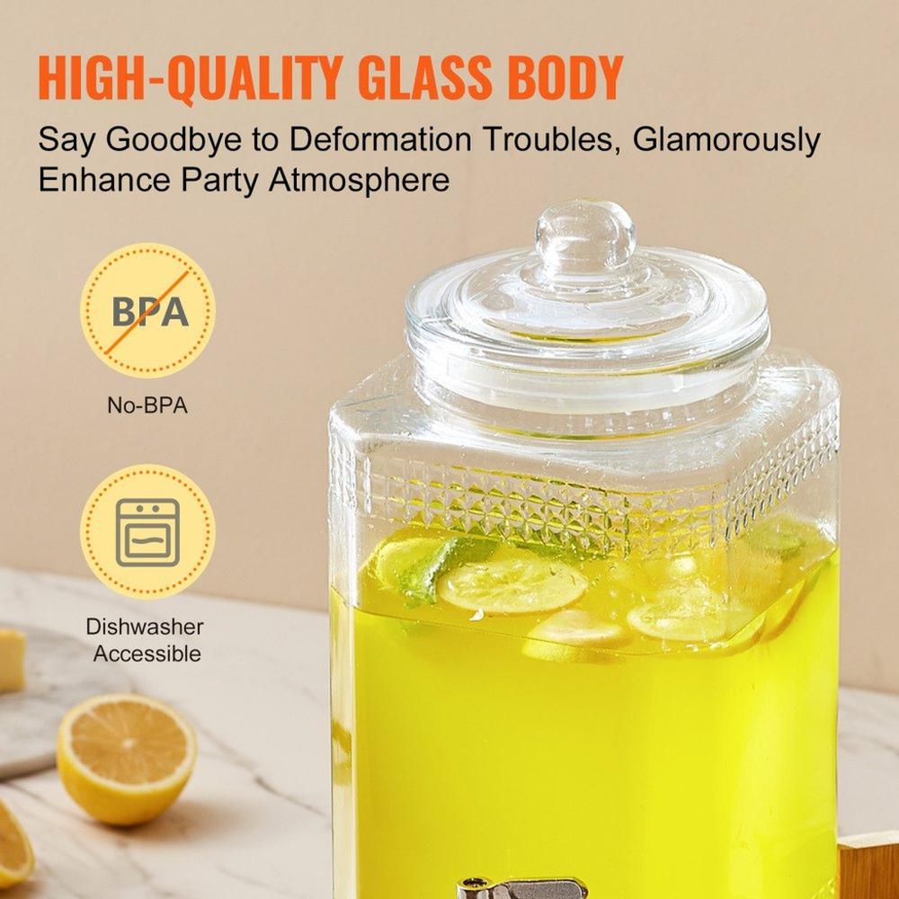 Beverage Dispenser, 1.5 Gallon Drink Dispensers for Parties, Glass Juice Dispenser with Stand, Stainless Steel Spigot, Iced Tea Lemonade Juice Water Dispenser, for Restaurants, Hotels, Parties