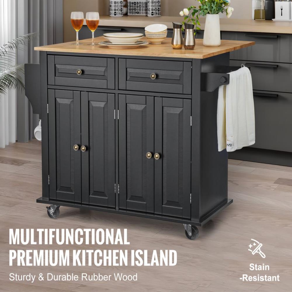 Kitchen Island Cart Rolling Storage Cabinet on Wheel with Drawer & Shelves