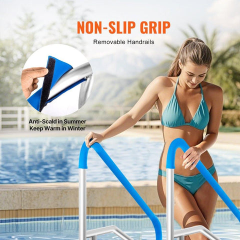Pool Handrail 54 x 36 inch Stainless Steel Railing with Base Plate for Indoor and Outdoor Pools Safety Deck Railing Rust Proof Grab Bar with Grip Cover and Accessories for Spas