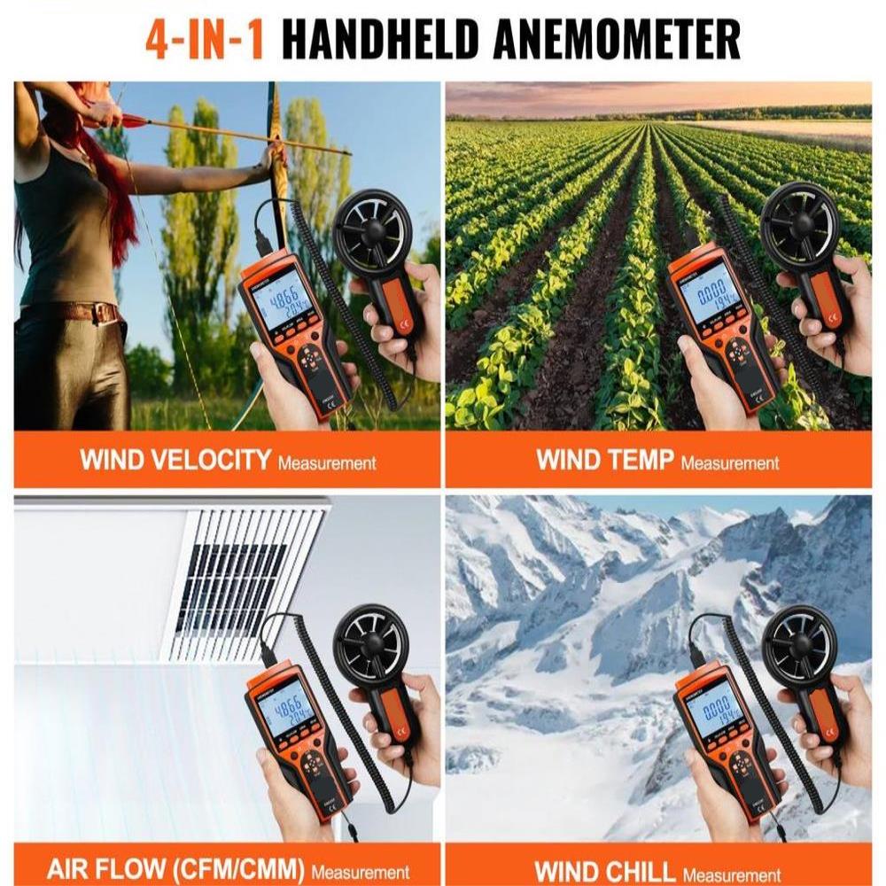 Split Handheld Anemometer, 14℉-140℉, Digital Wind Speed CFM Meter Gauge with LED Backlight Screen, Measures Wind Velocity Wind Temperature Air Flow Wind Chill, for Sailing Surfing Flying HVAC