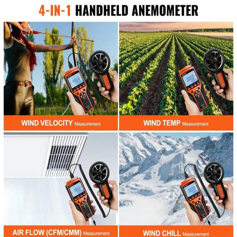 Split Handheld Anemometer, 14℉-140℉, Digital Wind Speed CFM Meter Gauge with LED Backlight Screen, Measures Wind Velocity Wind Temperature Air Flow Wind Chill, for Sailing Surfing Flying HVAC