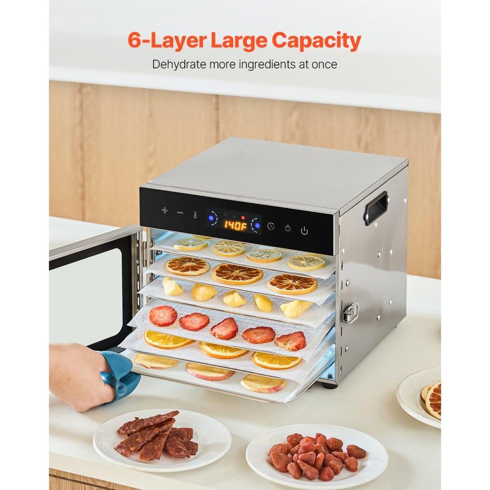 Food Dehydrator Machine, 6 Stainless Steel Trays, 400W Electric Food Dryer with Adjustable Temperature & 24-Hour Timer, Freeze Dryer for Jerky, Meat, Fruit, Vegetables, Herbs, Dog Treats