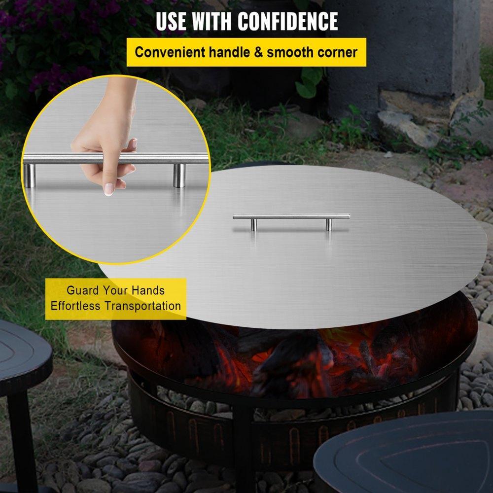 Fire Pit Lid Round 20 Inch Fire Pit Ring Lid 1.5 mm Thick 304 Stainless Steel Fire Pit Burner Cover for Round Patio Fire Pit