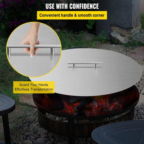 Fire Pit Lid Round 20 Inch Fire Pit Ring Lid 1.5 mm Thick 304 Stainless Steel Fire Pit Burner Cover for Round Patio Fire Pit