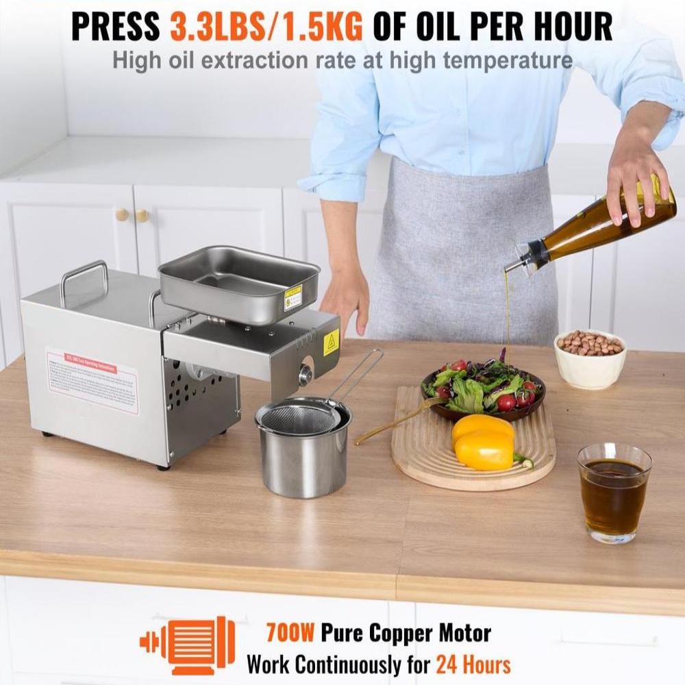 Electric Oil Press Machine, 700W Stainless Steel Oil Extractor Machine, 140℃ / 284℉ Constant Temperature, Hot Press Oil Expeller for Pressing Peanuts, Sesame Seeds, Rapeseed, Tea Seeds
