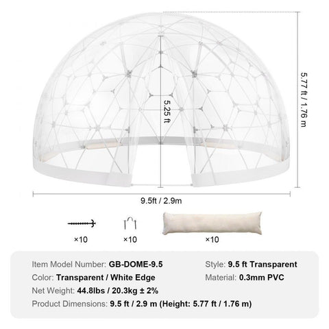Garden Dome Igloo Tent House, 9.5 FT Dome Tent, Upgraded Garden Igloo with PVC Transparent Cover and Window, Waterproof Outdoor Geodesic Dome Camping Shelter for Patio, Dining Backyard, Party