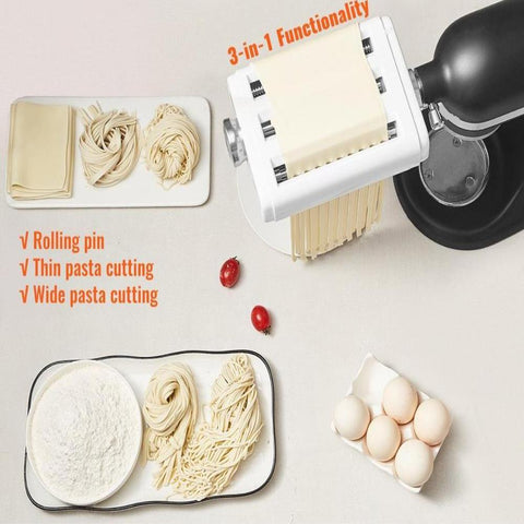 Pasta Attachment for KitchenAid Stand Mixer, 3-IN-1 Stainless Steel Pasta Roller Cutter Set Including Pasta Sheet Roller, Spaghetti and Fettuccine Cutter, 8 Adjustable Thickness Knob Pasta Maker