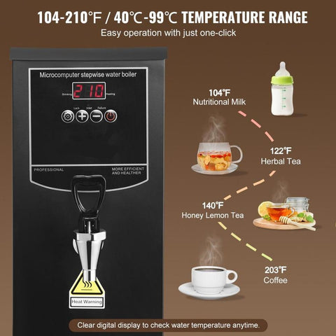 Commercial Water Boiler, Electric Hot Water Dispenser with 316 Stainless Steel Heating Tube, 1500W Step-by-step Fast Heating 50L per Hour Hot Water Boiler, for Coffee Tea Restaurant Office