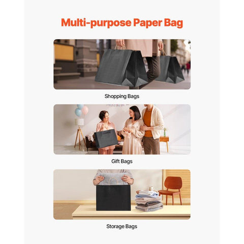 Kraft Paper Bags with Handles 50Pcs 16x6x12 in Party Shopping Retail Bag Black
