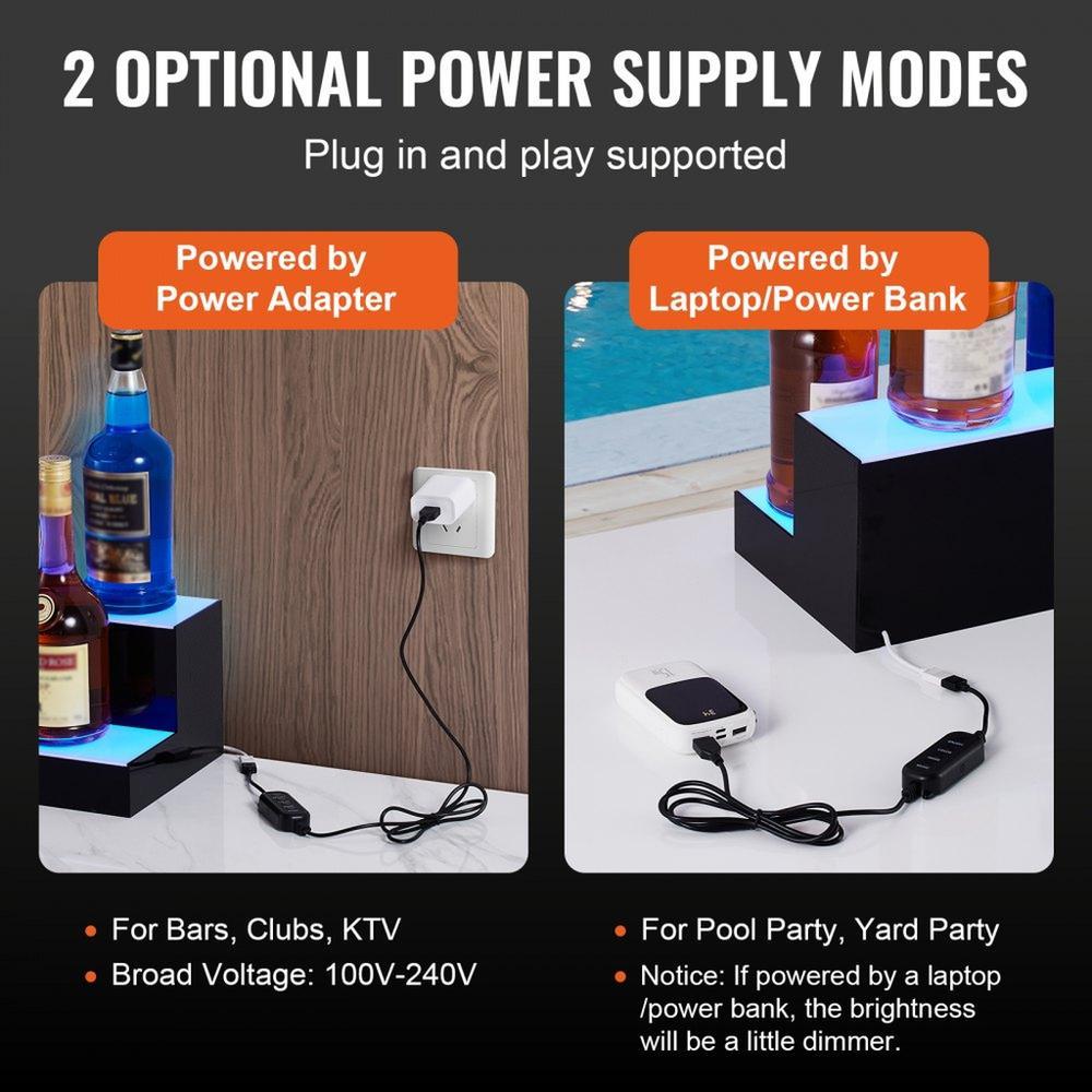LED Lighted Liquor Bottle Display Bar Shelf RF App Control 48in 2 Step Remote Controlled Bar Shelf
