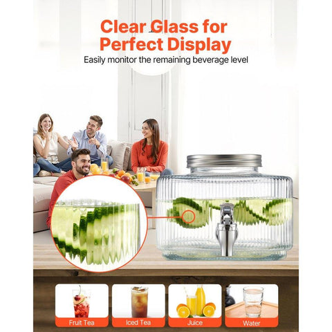 Beverage Dispenser, 0.8 Gallon Drink Dispensers for Parties, Glass Juice Dispenser with No-Drip Spigot and Lid, Iced Tea Lemonade Juice Water Dispensers for Restaurants, Hotels, Parties