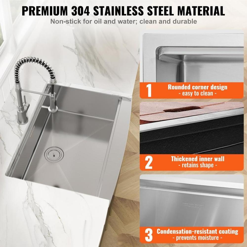 Farmhouse Kitchen Sink, 304 Stainless Steel Drop-In Sinks, Single Bowl Basin with Ledge & Accessories, Household Dishwasher Sinks for Workstation, Prep Kitchen, and Bar Sink, 30 inch