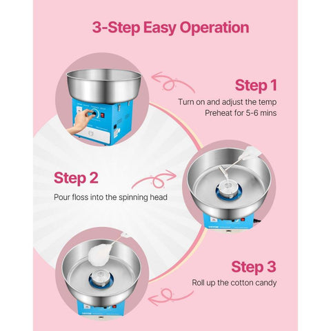 Electric Cotton Candy Machine, 1000W Commercial Candy Floss Maker with 20.5 in Stainless Steel Bowl, Sugar Scoop, and Drawer, Easy Home Use, Perfect for Kids Birthday, Family Party, Blue