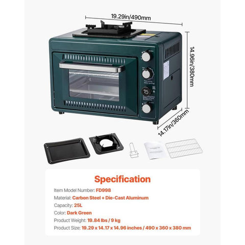 Outdoor Oven 2-in-1 Portable Gas Camping Stove Oven Combo Adjustable Fire