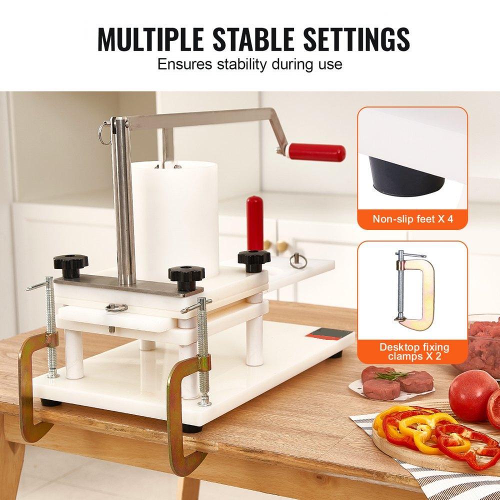Commercial Burger Patty Maker, 3 Convertible Mold(2/4/5-inch) Manual Beef Patty Maker, 1.5KG Large-Capacity Hopper Hamburger Press Machine, PE Meat Forming Processor with Handle & Patty Paper