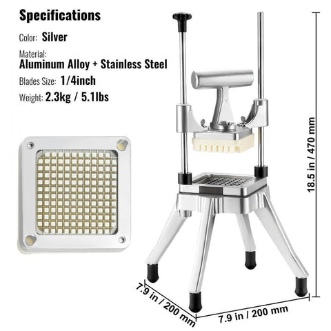 Commercial Vegetable Fruit Chopper 1/4" Blade Heavy Duty Professional Food Dicer Kattex French Fry Cutter Onion Slicer Stainless Steel for Tomato Peppers Potato Mushroom