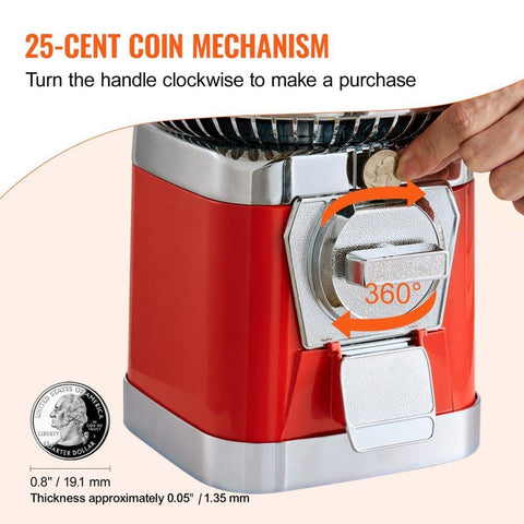 Gumball Machine for Kids, 16"H Home Candy Vending Machine, PC Round Gumball Dispenser, Bubble Gum Machine for Game Stores, Coin Operated Gumball Bank for Toy Capsules Bouncy Balls Candy, Red