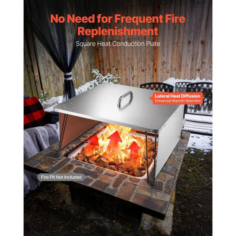 Fire Pit Heat Deflector 25x25x14 inch Stainless Steel Outdoor Burner Cover