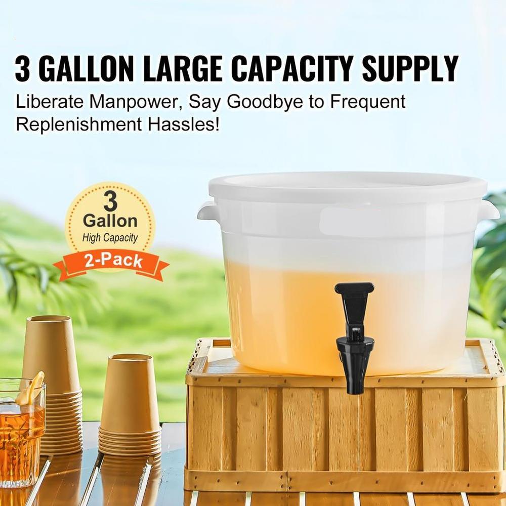 Beverage Dispenser, 3 Gallon Drink Dispensers for Parties, Plastic Juice Dispenser with Spigot and Lid, Iced Tea Lemonade Juice Water Dispenser, for Restaurants, Hotels, Parties, 2 Pack