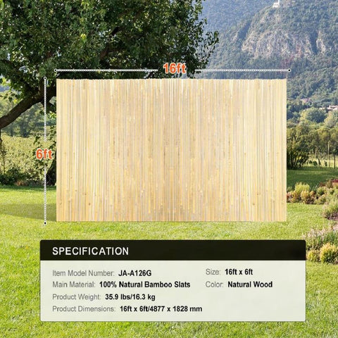Natural Bamboo Slat Screening Privacy Bamboo Slat Fence 6 ft H x 16 ft L