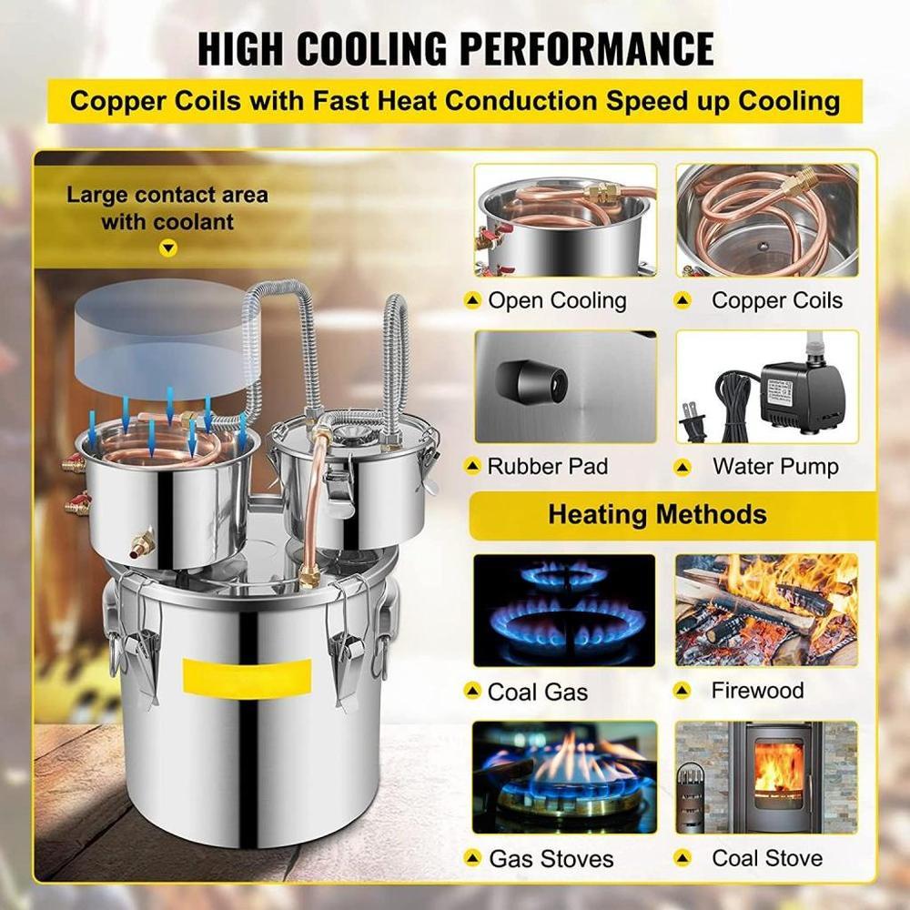 Moonshine Still Distiller 3Gal 12L Stainless Steel Water Distiller Copper Tube with Circulating Pump Home Brewing Kit Build-in Thermometer for DIY Whisky Wine Brandy Spirits