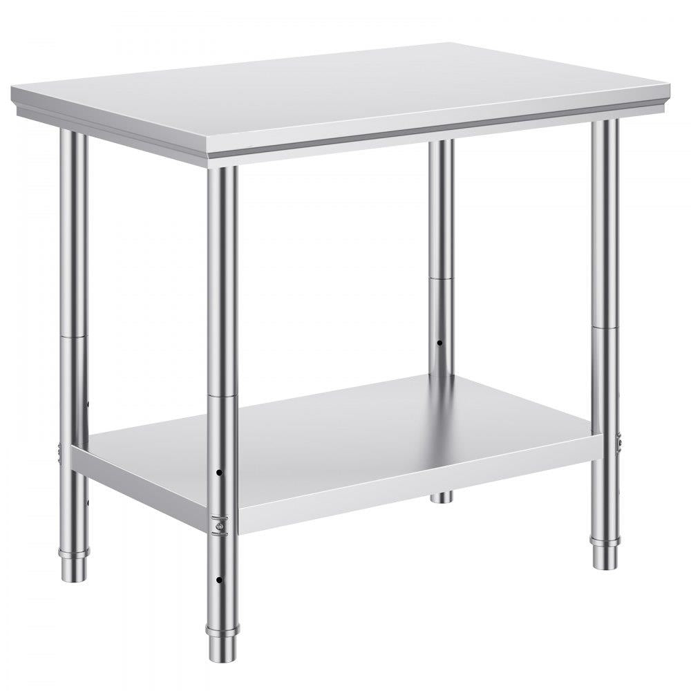 Stainless Steel Prep Table, 35 x 24 x 31 Inch, 700 lbs Load Capacity, Heavy Duty Metal Worktable with 3 Adjustable Height Levels, Commercial Workstation for Kitchen Garage Restaurant Backyard
