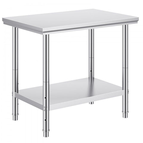 Stainless Steel Prep Table, 35 x 24 x 31 Inch, 700 lbs Load Capacity, Heavy Duty Metal Worktable with 3 Adjustable Height Levels, Commercial Workstation for Kitchen Garage Restaurant Backyard