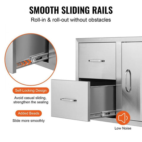 Outdoor Kitchen Door Drawer Combo 32.5" W x 21.7" H x 20.5''D, Access Door/Double Drawers with Paper Towel Rack, BBQ Island Drawers with Stainless Steel Handles for Outdoor Kitchen