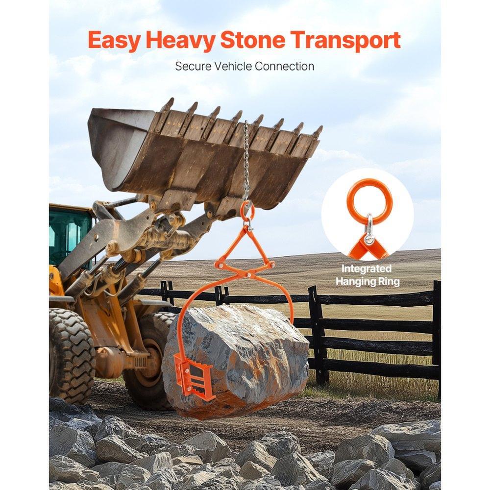 24in Stone Lifting Tongs 2 Claw Steel Rock Tongs Swivel Log Grapple